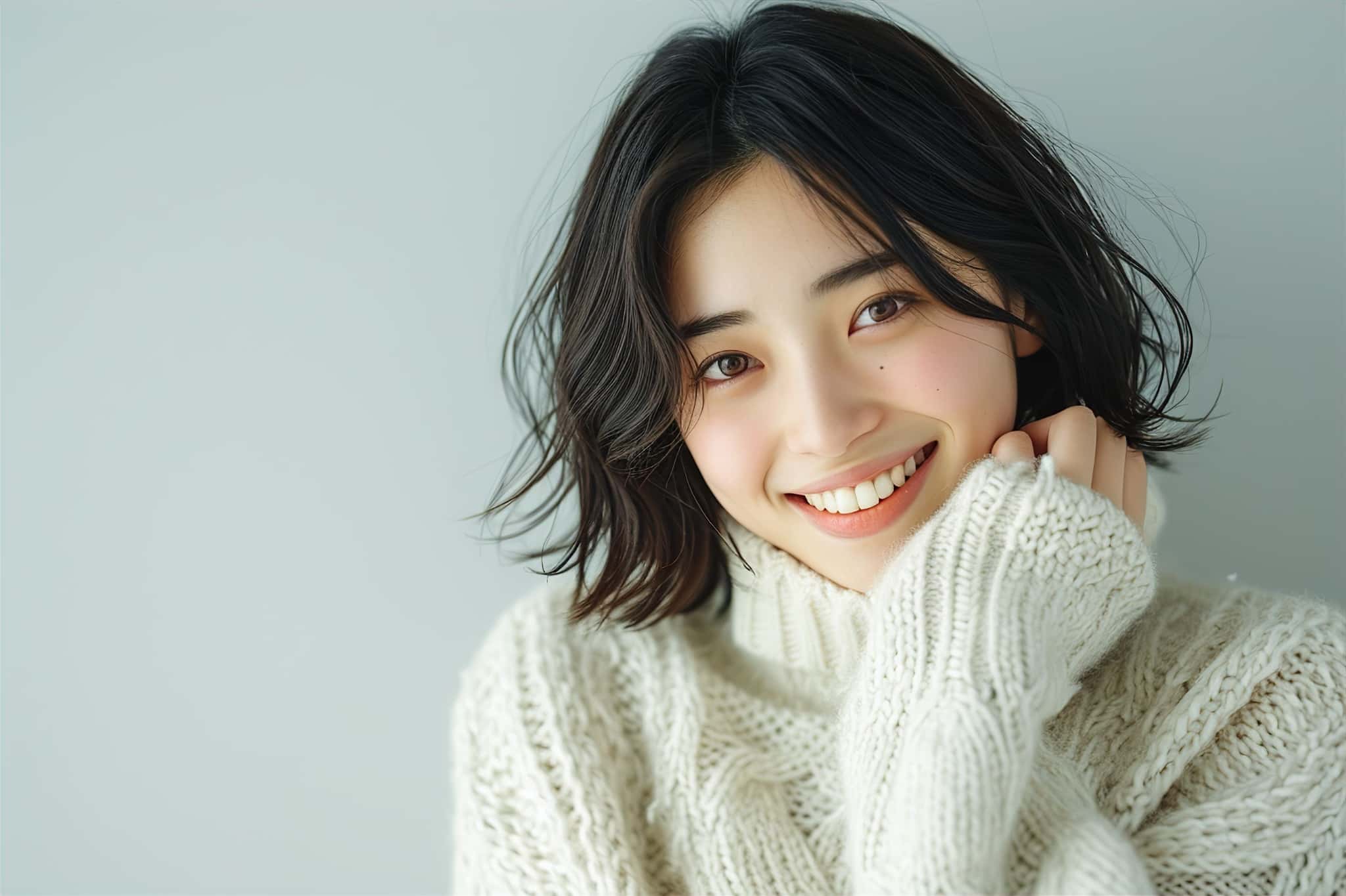 審美歯科治療で美しい歯になった笑顔の女性